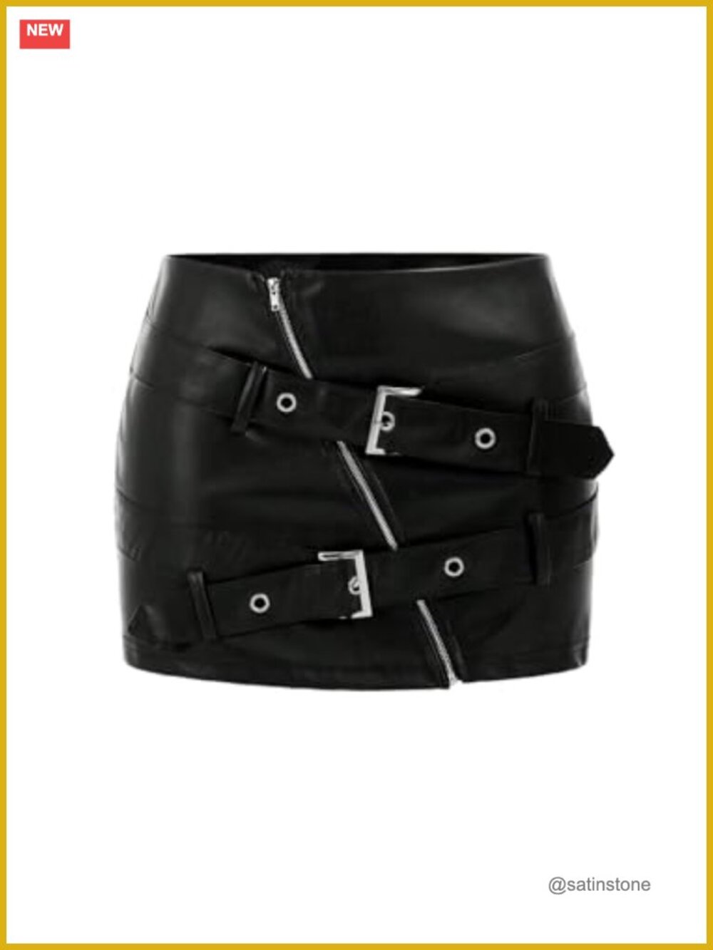 Y2k PU Leather Bodycon Mini Skirt Zip Front Buckle Rave Club